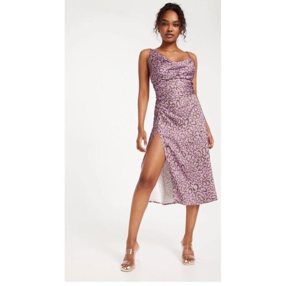 NWT For Love & Lemons June Midi Slip Dress Purple Animal Print Size Small - Picture 1 of 14